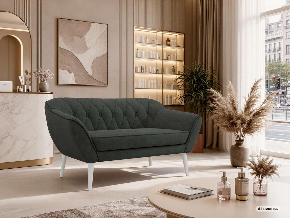 2-SITZER-SOFA PIRS - Dunkelgrau Stukture - Weiße Beine - Dunkelgrau/Graphitfarben, Holzwerkstoff/Textil (140/75/74cm) - MKS
