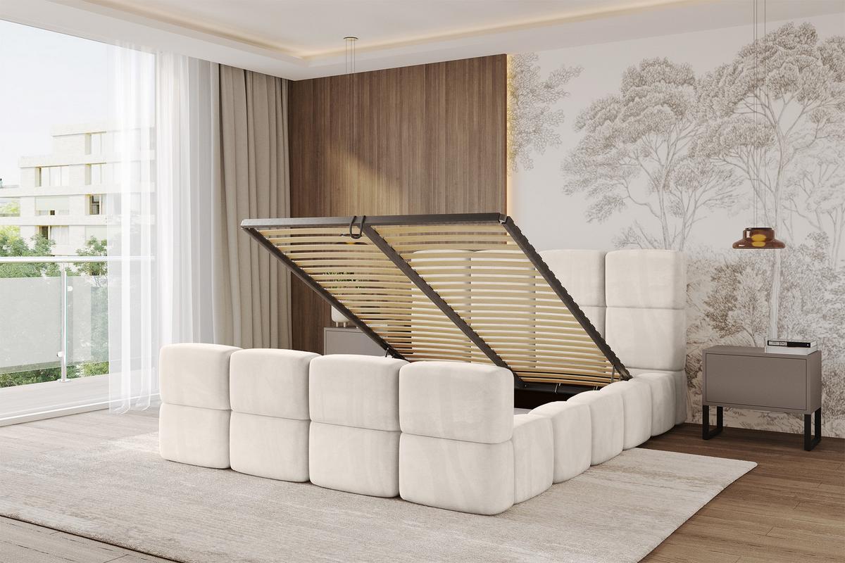 POLSTERBETT mit Bettkasten und Lattenrost, Bett mit Kopfteil, Boxbett ohne Matratze, Doppelbett mit Stauraum - NATA-Z 120x200 Beige - Beige, Holzwerkstoff/Textil (120/200cm) - ALTDECOR