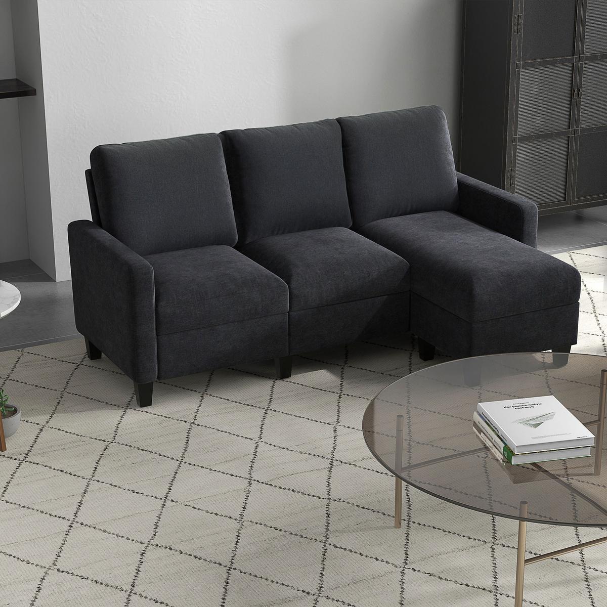 ECKSOFA L-Form Couchgarnitur mit wendbarer Chaiselongue Dunkelgrau - Dunkelgrau/Schwarz, Kunststoff/Textil (139/197cm) - HOMCOM