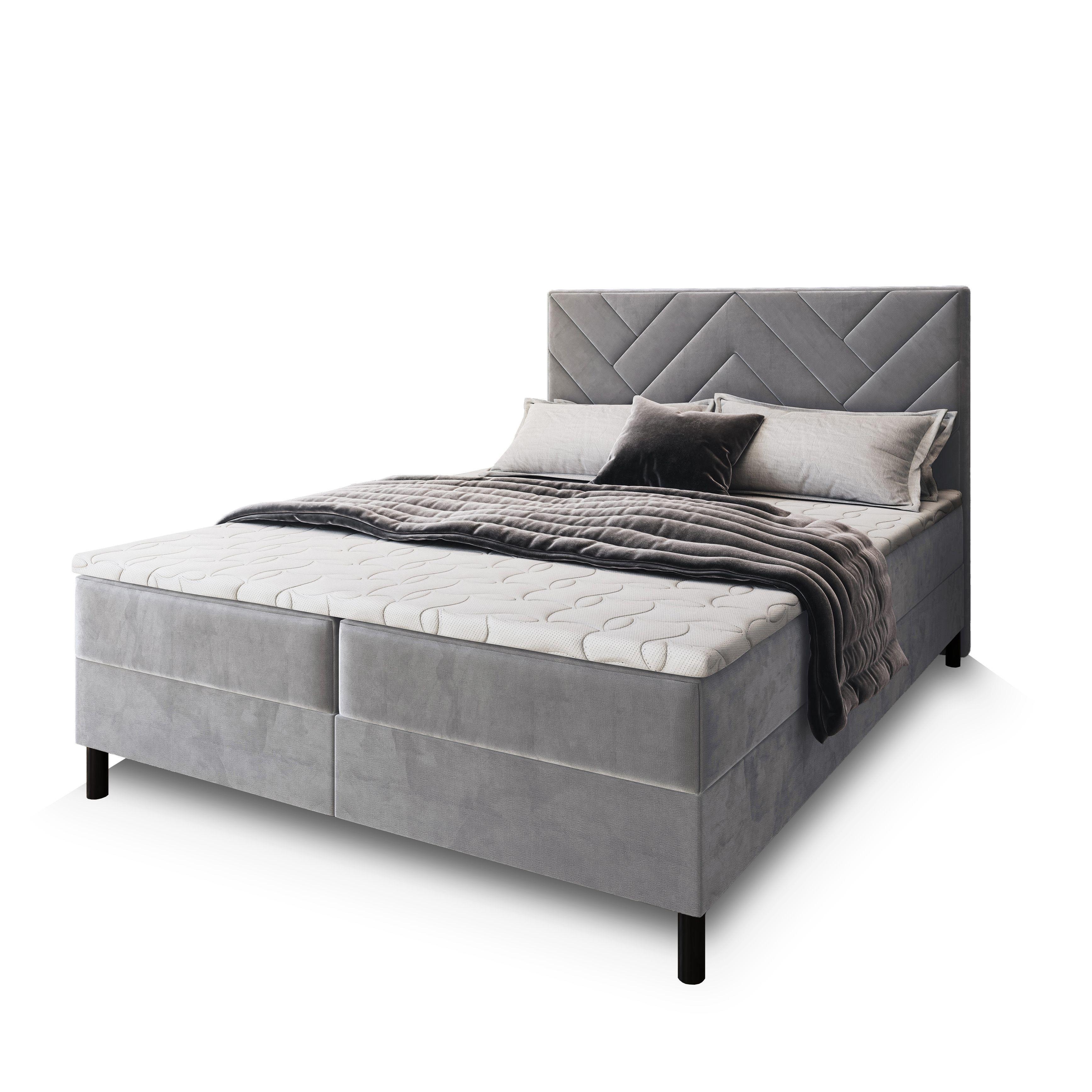 BOXBETT ROKIS 160x200 cm mit Matratze und Topper - Hellgrau - Hellgrau, Holz (160/200cm) - MASSENO