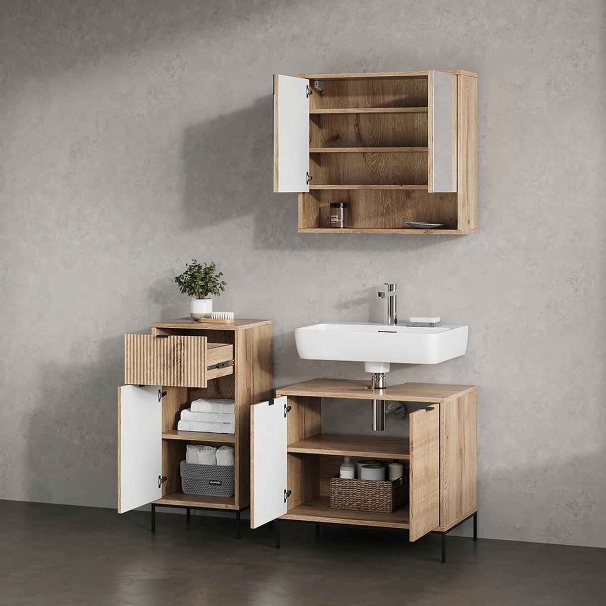 BADMÖBEL-SET ATERNO Viking Oak 3 Teile - Eichefarben, Holzwerkstoff (70/63/45cm) - Livinity®