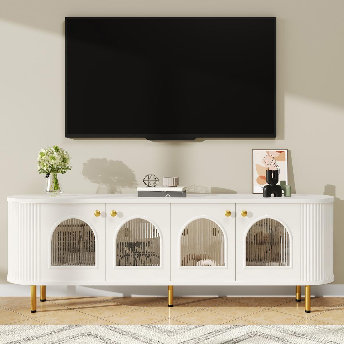 TV-ELEMENT Weiß 170/35/55 cm - Weiß, Glas/Holz (170/55/35cm) - Urban Meuble