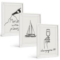 BILDER SET 3er Set - 40x60 cm Weißer Rahmen - Weinsegelboot-Glas-Linienzeichnung - Weiß, Kunststoff (40/60cm) - TULUP