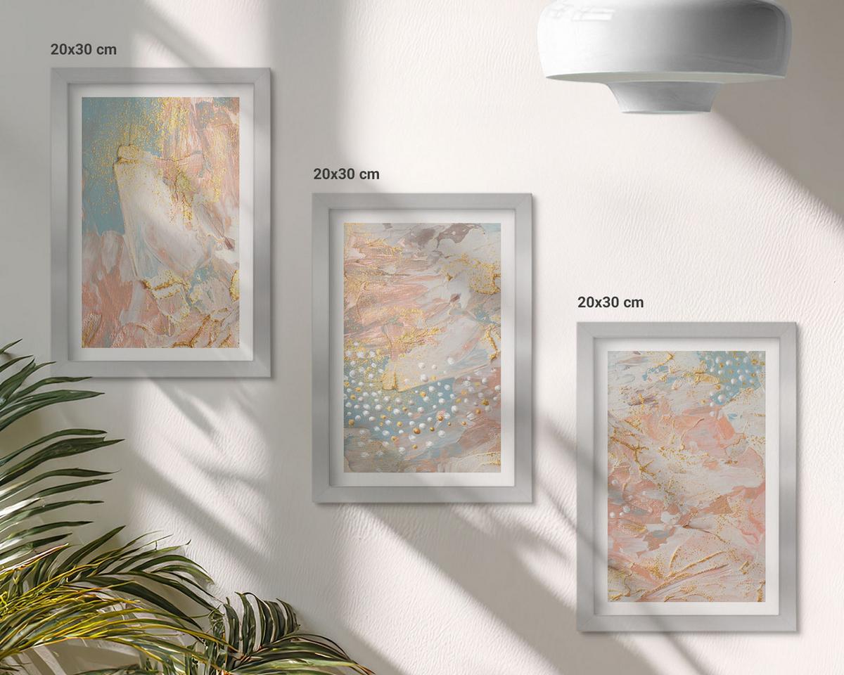 BILDER SET 3er Set - 20x30 cm Silberner Rahmen - Abstrakte Pastellmuster - Silberfarben, Kunststoff (20/30cm) - TULUP