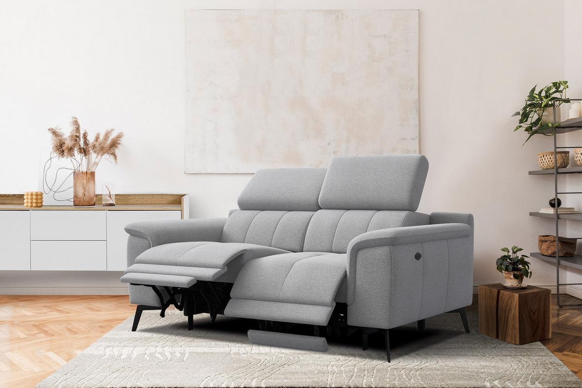 RELAXSOFA FIERO 2-Sitzer mit 2 Relaxfunktionen, silberfarben - Silberfarben/Schwarz, Holzwerkstoff/Textil (170/82/103cm) - Wozimo