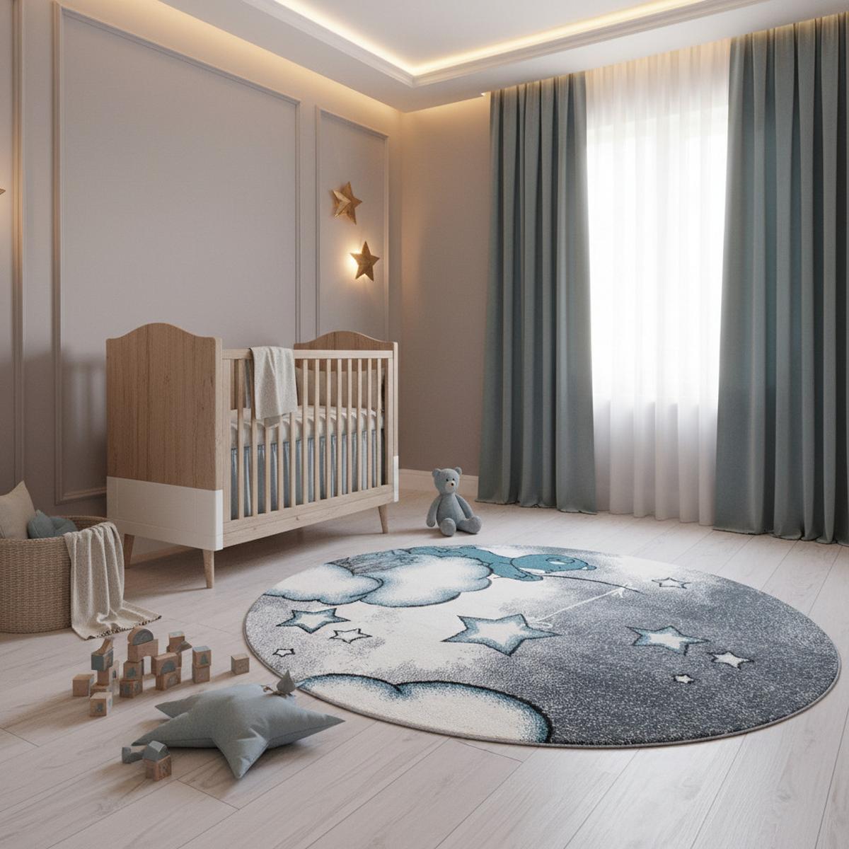 KINDERTEPPICH TASNA, mit Bären-Motiv, Blau, Ø 120 cm - Blau, Textil (120/120cm) - KADIMA DESIGN