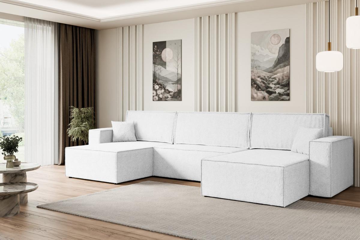 WOHNLANDSCHAFT mit Schlaffunktion und Bettkasten CELTIC-XLU - 377x143x83 cm Weiß Bouclé - Schwarz/Weiß, Holzwerkstoff/Kunststoff (377/83/143cm) - ALTDECOR