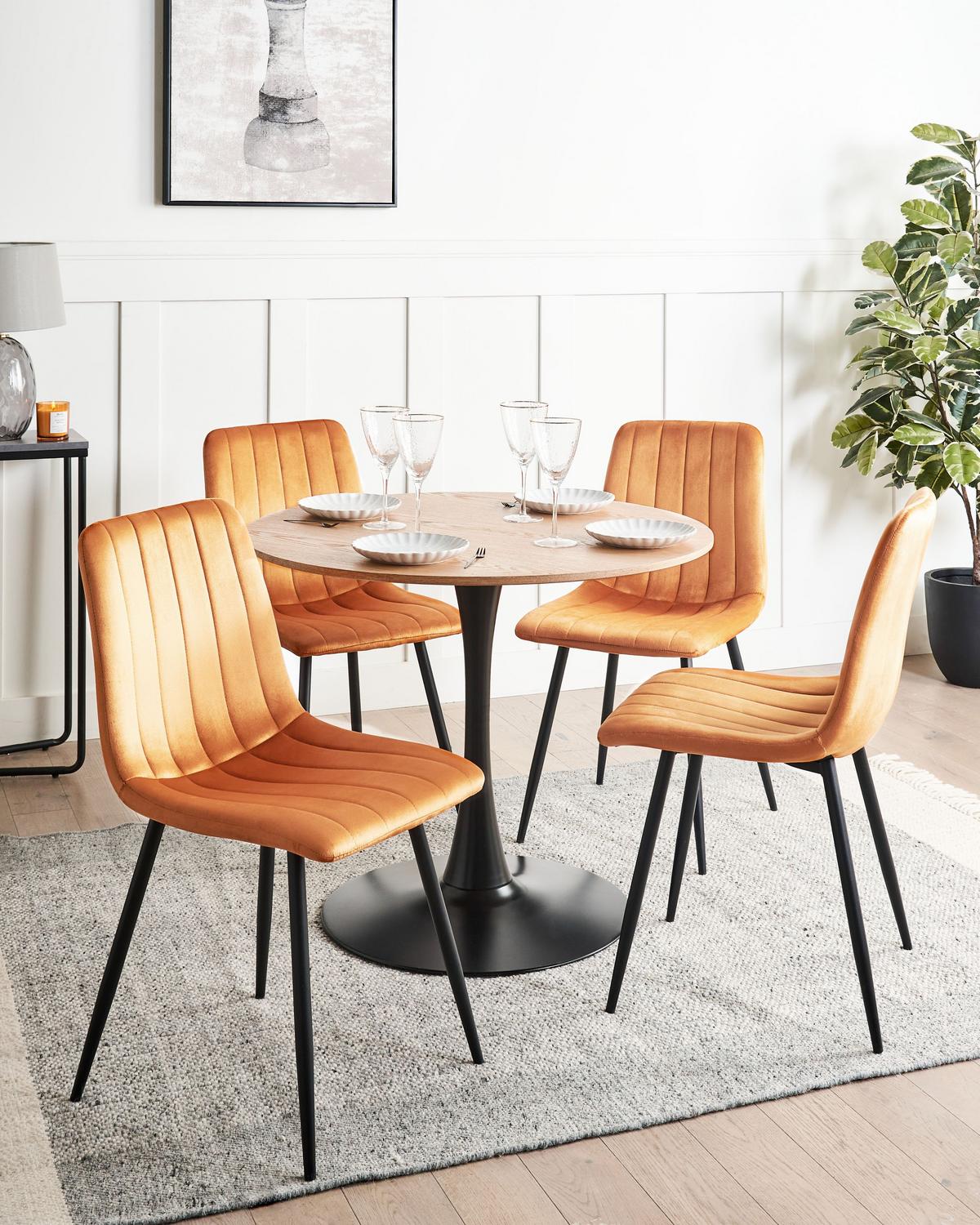 ESSZIMMERSTUHL 4er-Set Samtstoff Orange Kalispell - Orange, Textil (45/88/62cm) - Beliani