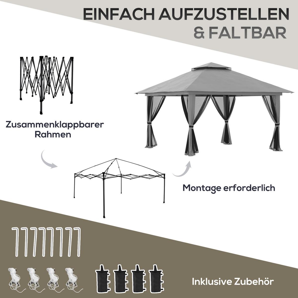 FALTPAVILLON Oxford-Polyester Dunkelgrau - Dunkelgrau, Kunststoff (392/283/392cm) - Outsunny