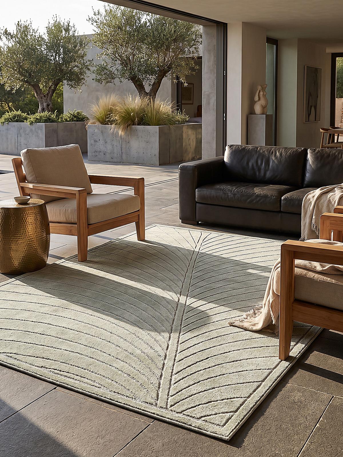 TEPPICH Outdoor, Fußbodenheizung-geeignet, mit Blattmotiv, aus Polypropylen, ENGADIN in Salbeigrün, 160 x 230 cm - Grün, Textil (160/230cm) - KADIMA DESIGN