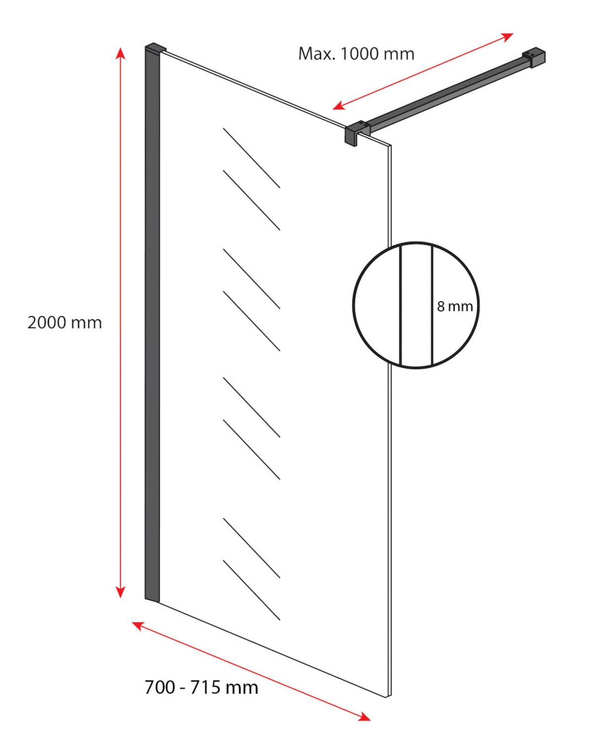 DUSCHWAND Florida - 70 x 200 cm - Chrom - Walk-In Duschabtrennung aus Sicherheitsglas - Chromfarben, Glas (70/200cm) - Badplaats