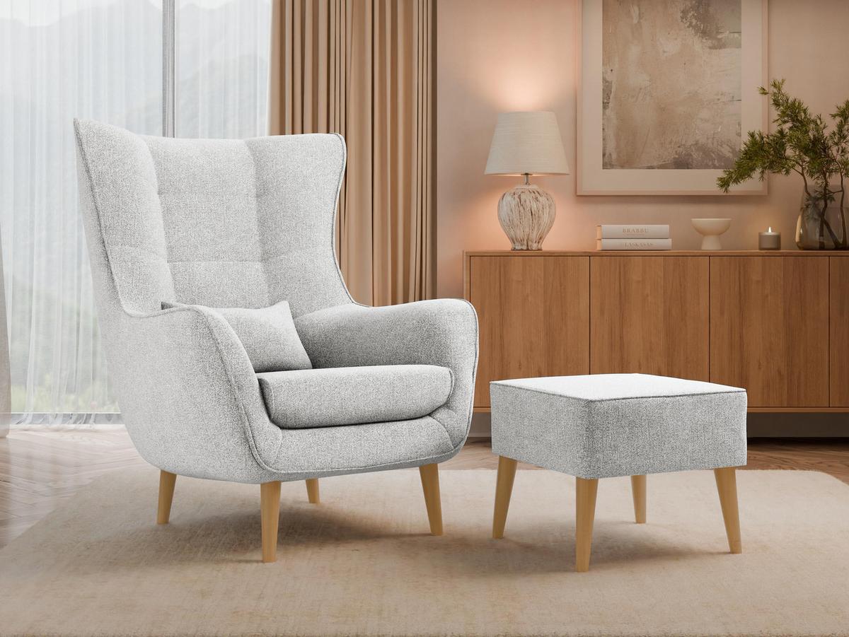 SESSEL Estjano mit Fußbank - Beige/Hellgrau, Holz/Textil (80/106/95cm) - MIRJAN24