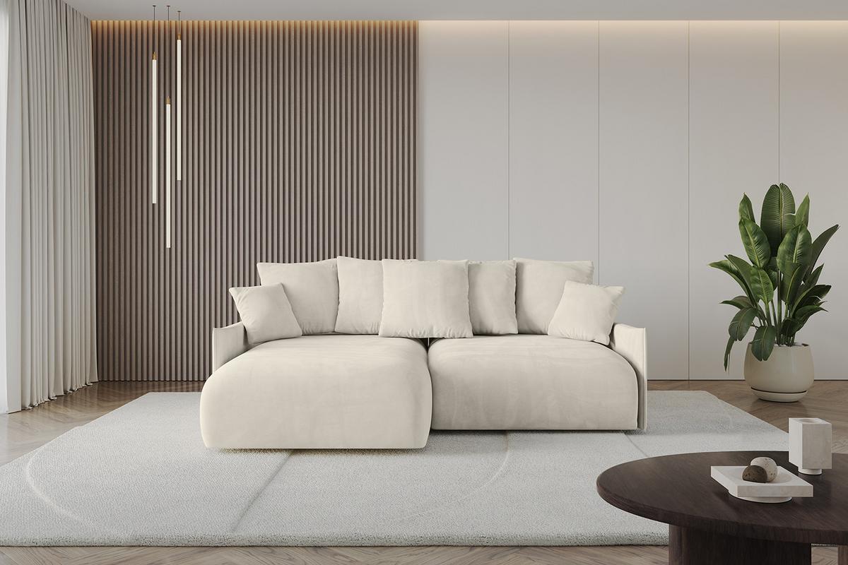 ECKSOFA Ottomane links ONESK-L-v1 216x177x72 Ecru Velours - Ecru, Holzwerkstoff/Kunststoff (216/177cm) - ALTDECOR