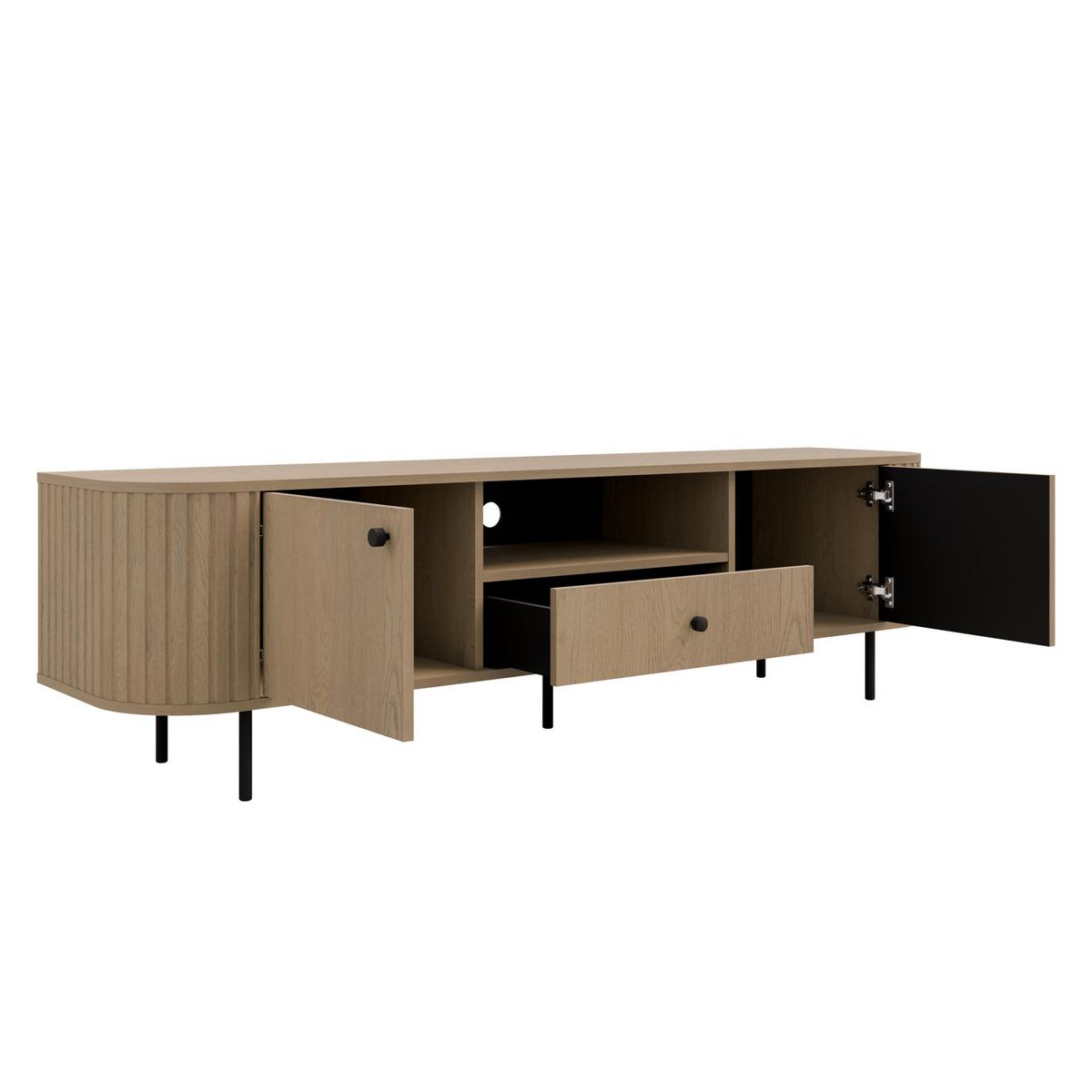 LOWBOARD Halay Eiche Cremona, 2 Türen & 1 Schublade Moderne Rillenstruktur 180,6 cm - Eichefarben/Schwarz, Holzwerkstoff/Metall (180.6/50/42.3cm) - AX Living