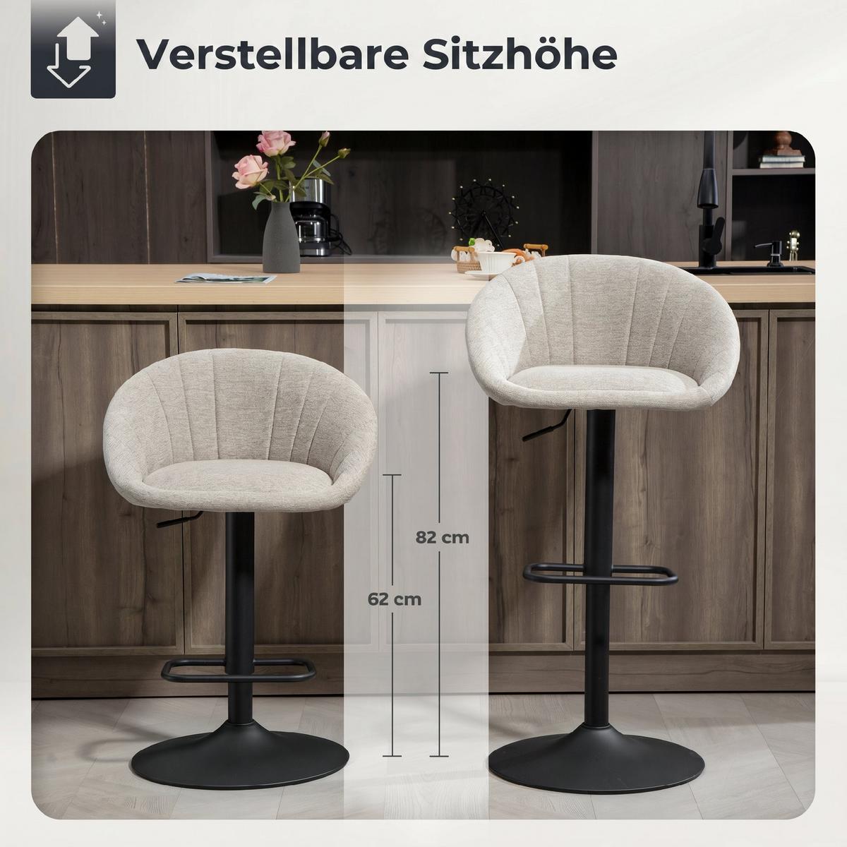 BARHOCKER 2er Set Polyester Beige - Beige/Schwarz, Textil/Metall (46/103/53.5cm) - HOMCOM