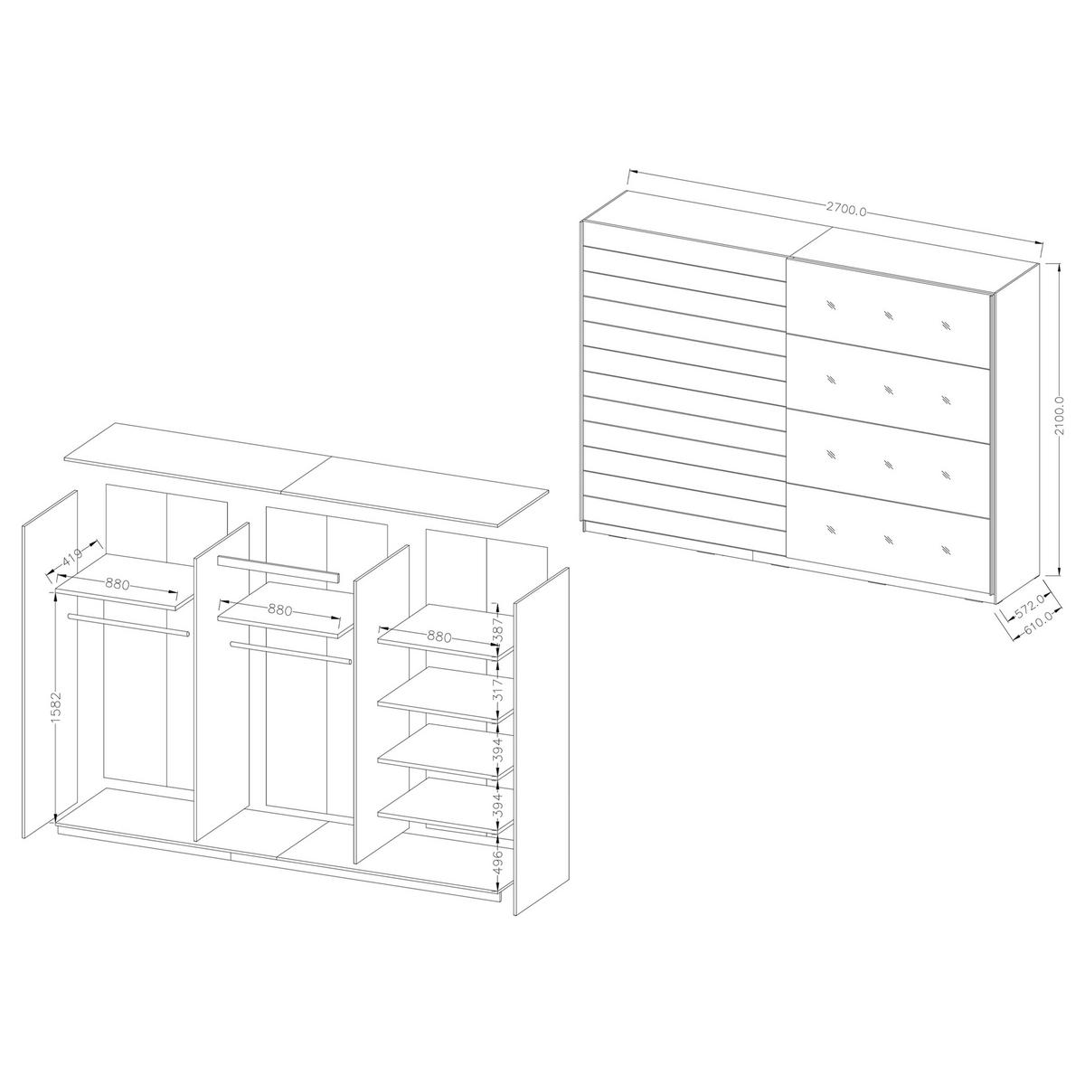 SCHWEBETÜRENSCHRANK COSMICO 270/210/61 cm 2-türig Braun - Braun, Holzwerkstoff (270/210/61cm) - MASSENO
