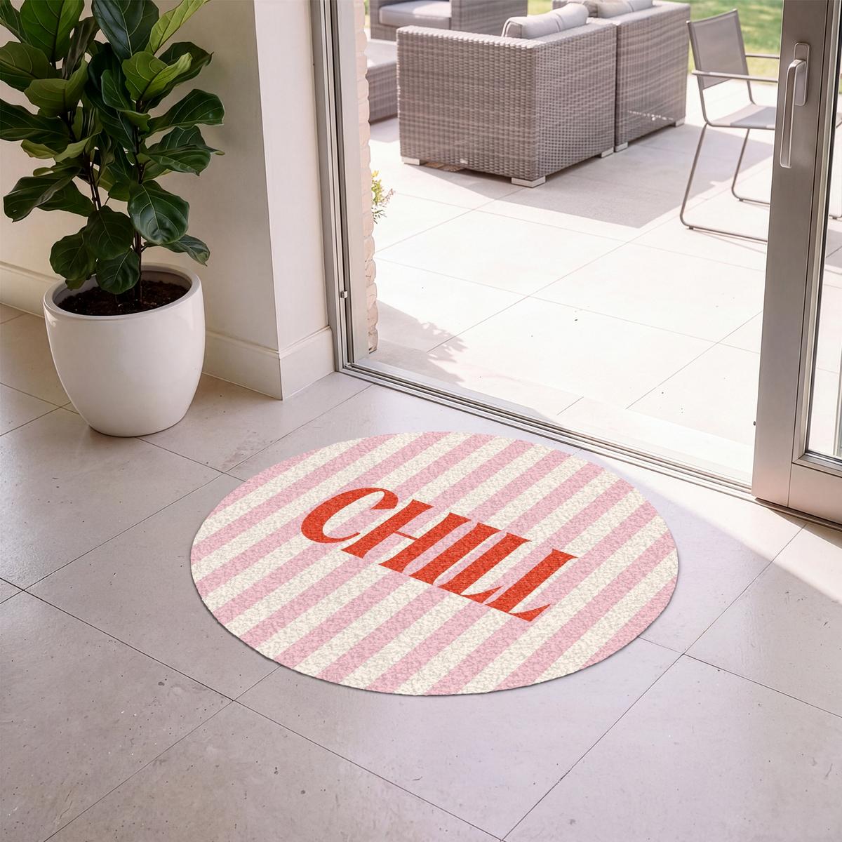 FUSSMATTE Zartrosa – Rot – Streifen – Chill 90x90 cm - Rosa, Kunststoff (90/0.4cm) - MuchoWow