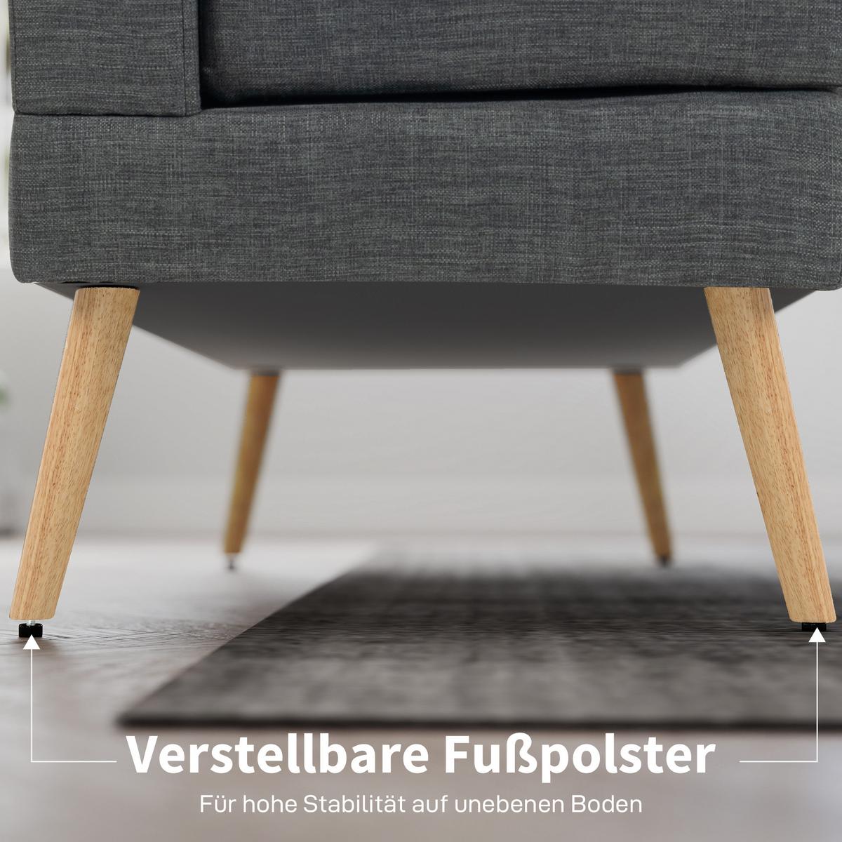 SOFA 2 Sitzer Couch mit Leinenoptik, Getuftete Rückenlehne, Dunkelgrau - Dunkelgrau/Naturfarben, Holz/Textil (68/90/118cm) - HOMCOM