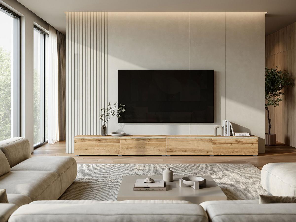 TV-LOWBOARD D300 mit weißer LED Beleuchtung - Eiche Wotan/Silberfarben, Holzwerkstoff/Kunststoff (300/30/33cm) - MIRJAN24