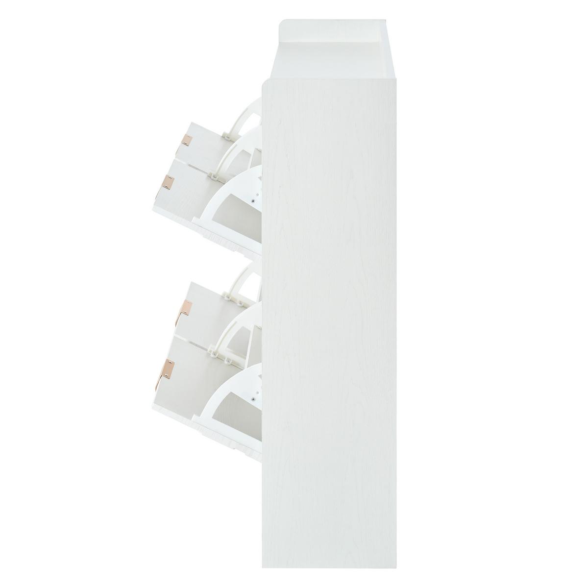 SCHUHSCHRANK mit 3d-strukturfront & 4 klappfächern - Weiß, Holzwerkstoff (105/90/24cm) - Urban Meuble