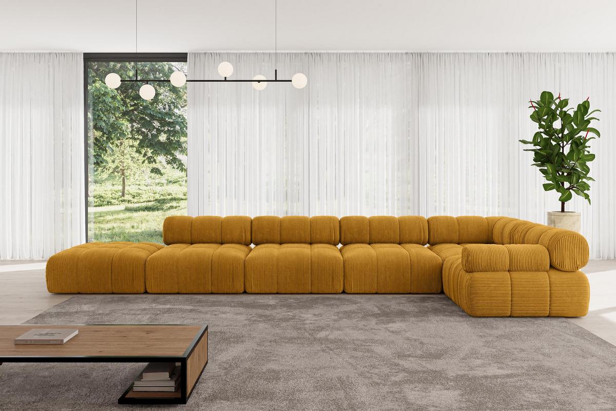 ECKSOFA modulares Sofa Felto-L3 - 475x190x70 cm Senfgelb Cord - Currygelb, Holzwerkstoff/Textil (475/190cm) - ALTDECOR