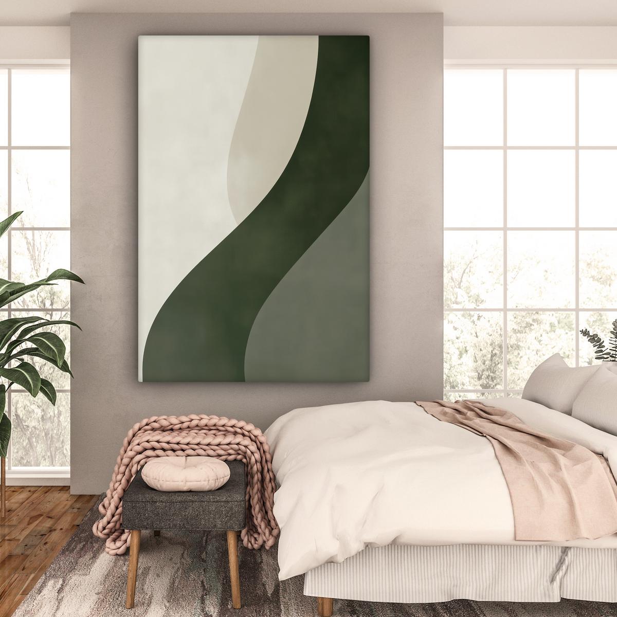 LEINWANDBILD Japandi - Grün - Abstrakt - Modern Deko Groß 90x140 cm - Salbeigrün, Textil (90/140cm) - MuchoWow