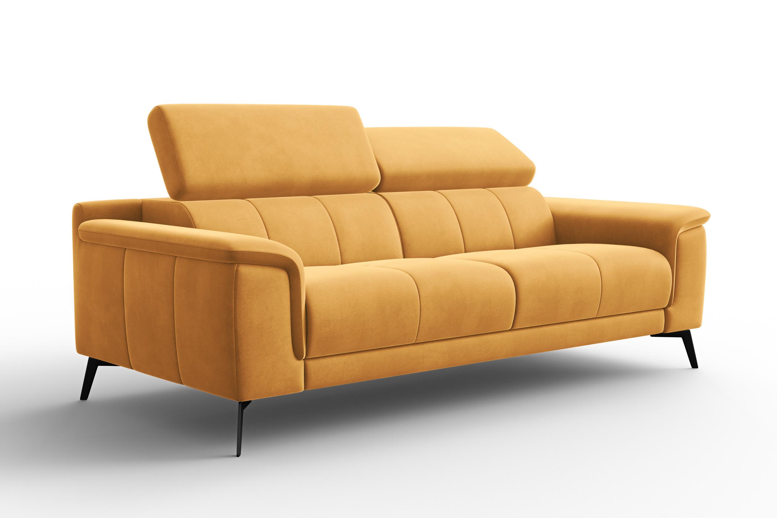 SOFA FIERO 3-Sitzer, Gelber Veloursstoff - Gelb/Schwarz, Holz/Textil (212/82/103cm) - Courtois Laville