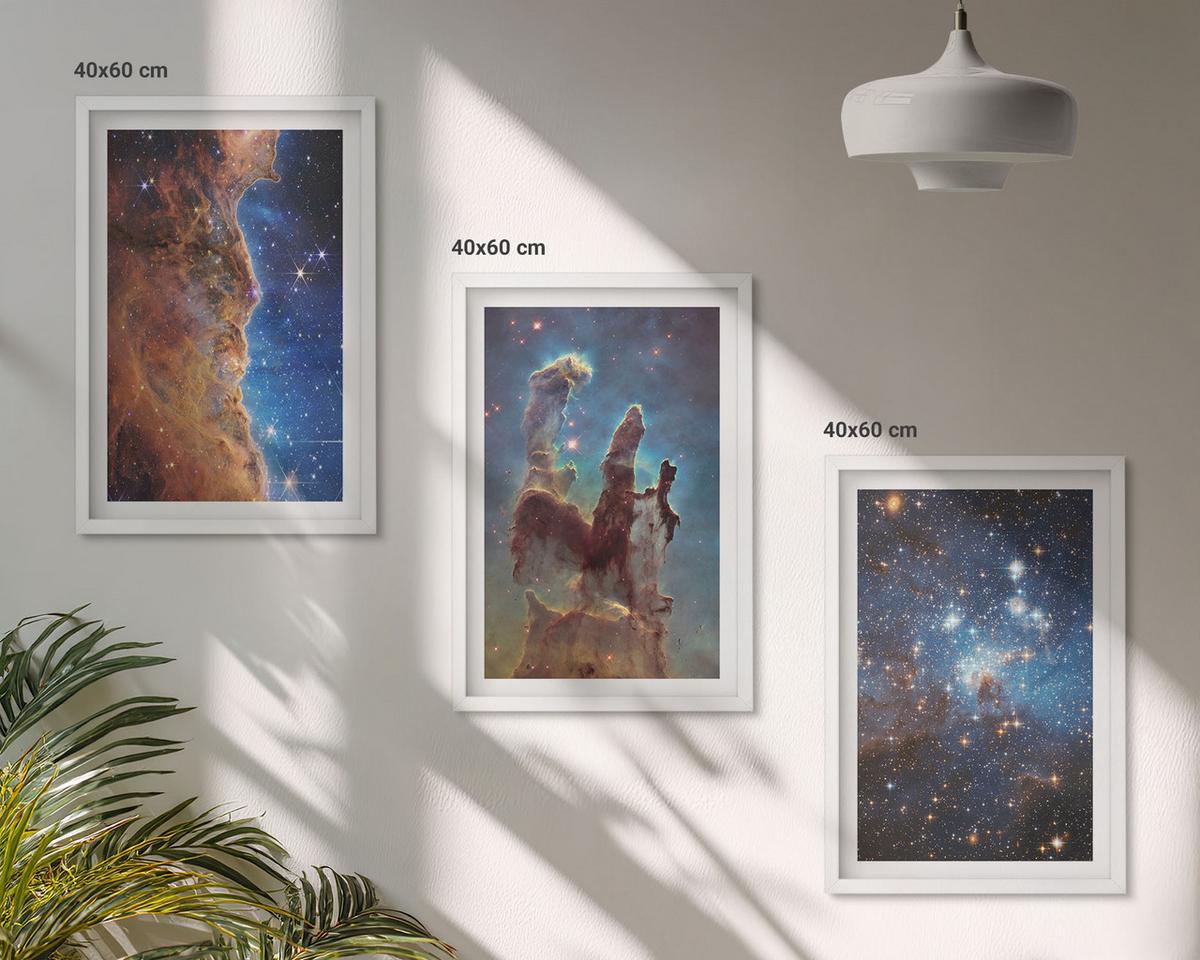 BILDER SET 3er Set - 40x60 cm Weißer Rahmen - Weltraumlandschaften von Galaxien - Weiß, Kunststoff (40/60cm) - TULUP