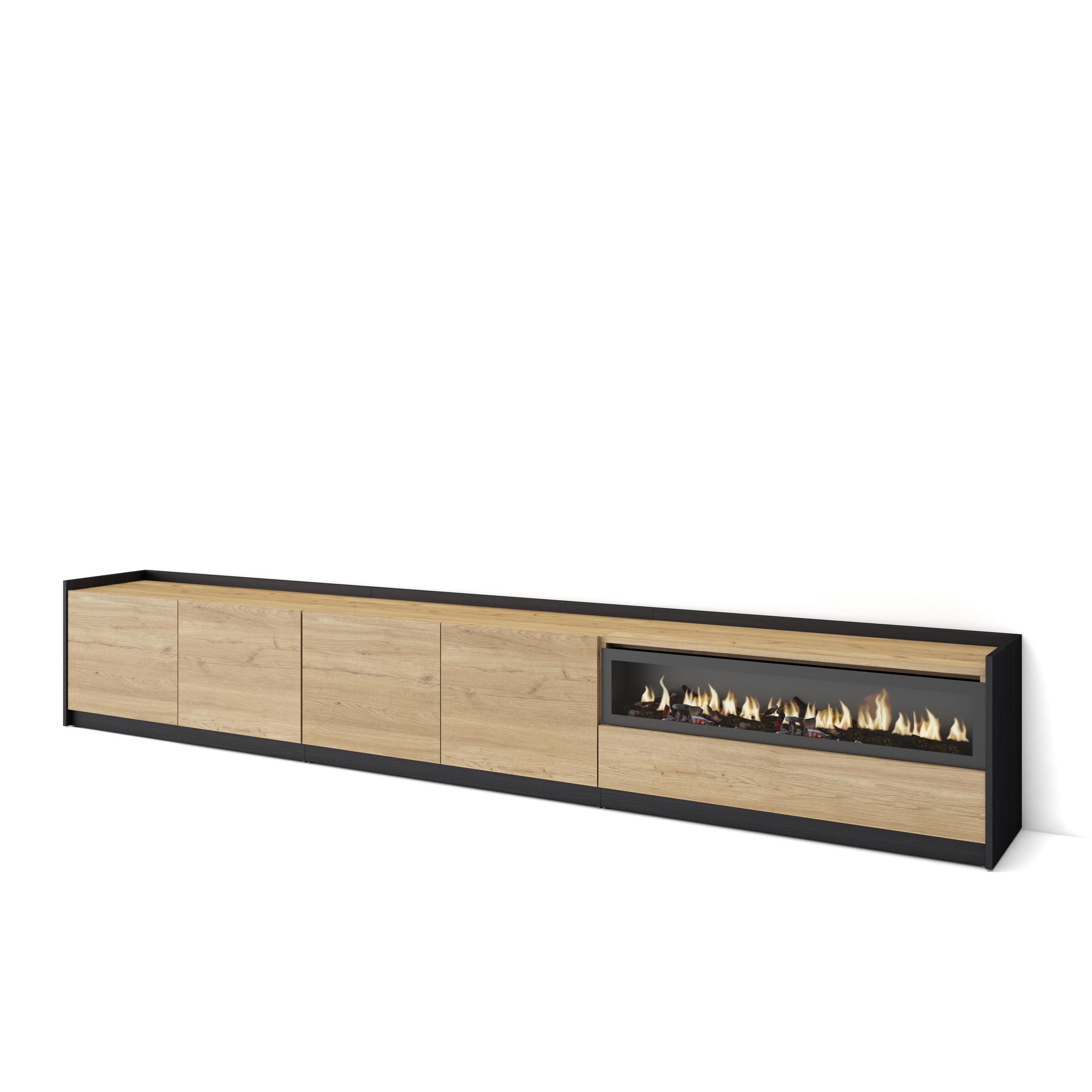 LOWBOARD, Eiche Schwarz, Elektrokamin, 310/37/50cm - Eichefarben, Holzwerkstoff (310/50/37cm) - Skraut Home