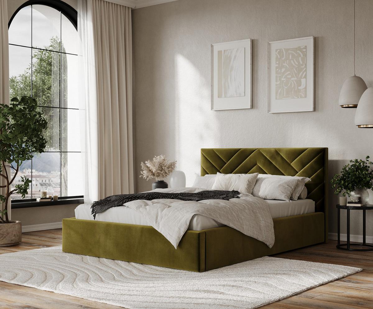 POLSTERBETT Arco 160/200 cm Olivgrün im Kronos Stoff - Schwarz/Naturfarben, Holz/Holzwerkstoff (160/200cm) - AltaBeds