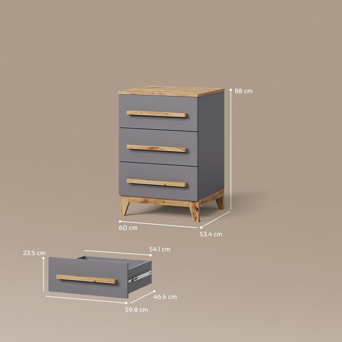 KOMMODE Mailo Grau/Artisan 60 x 88 cm mit Tür - Eiche Artisan/Grau, Holzwerkstoff (60/88/53.4cm) - Livinity®