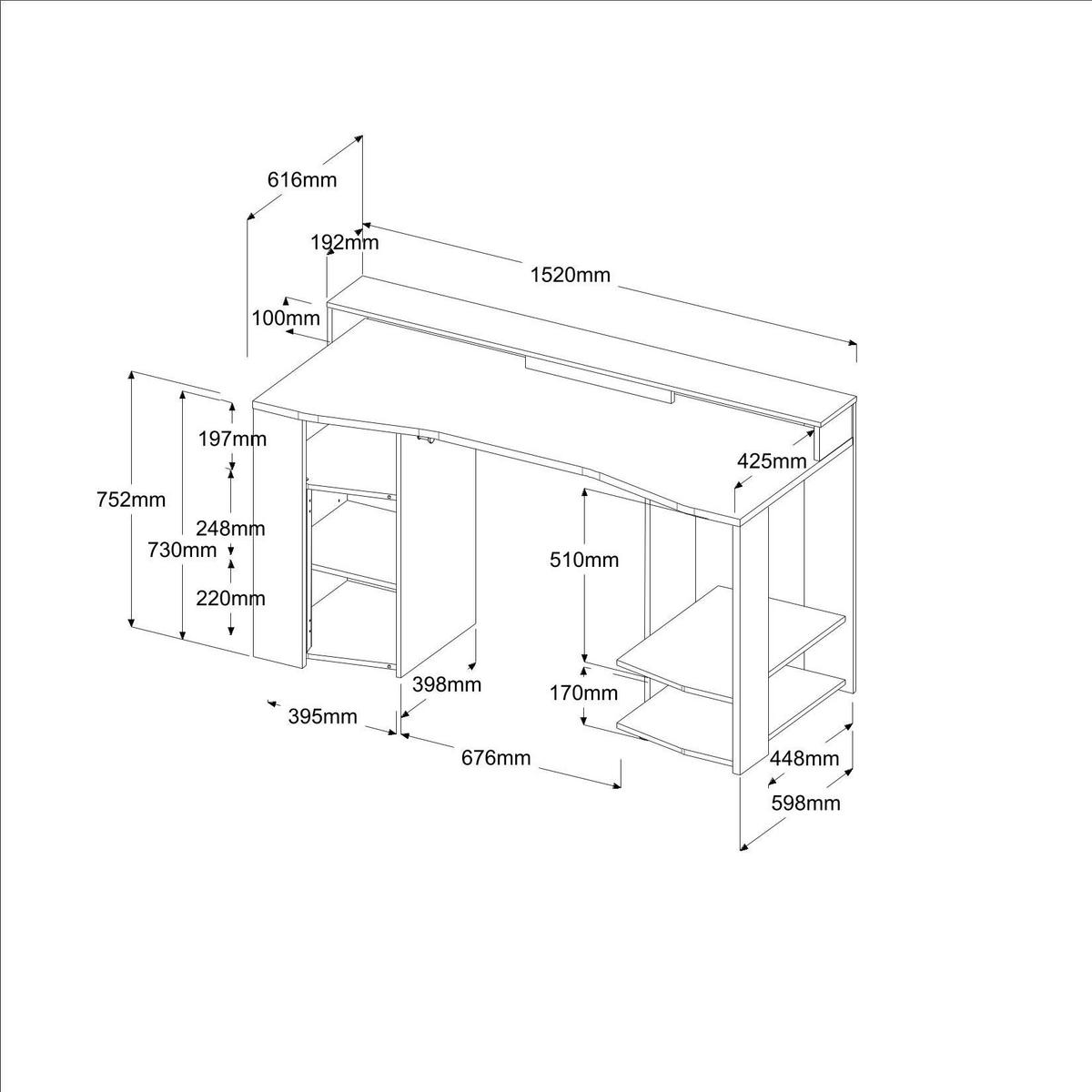 GAMING Schreibtisch Parisot Gaming 1-tlg. Holznachbildung Schwarz - Schwarz, Kunststoff (152/62/87cm) - 58aufmkessel