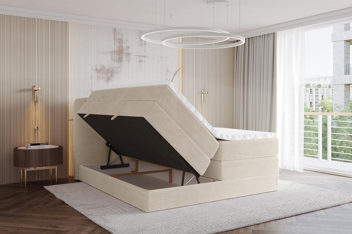 BOXBETT mit Matratze H3|H4 - NINA KING - 200x200 cm - Beige - Ecru, Holzwerkstoff (200/200cm) - ALTDECOR