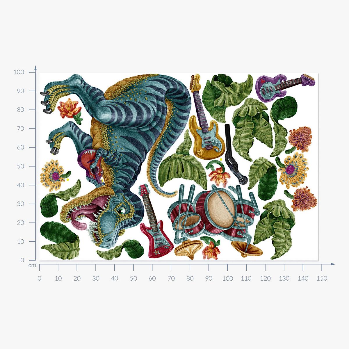 WANDAUFKLEBER 100x148cm - Musikalischer Dino - Multicolor, Kunststoff (100/148/0.1cm) - Wallfluent