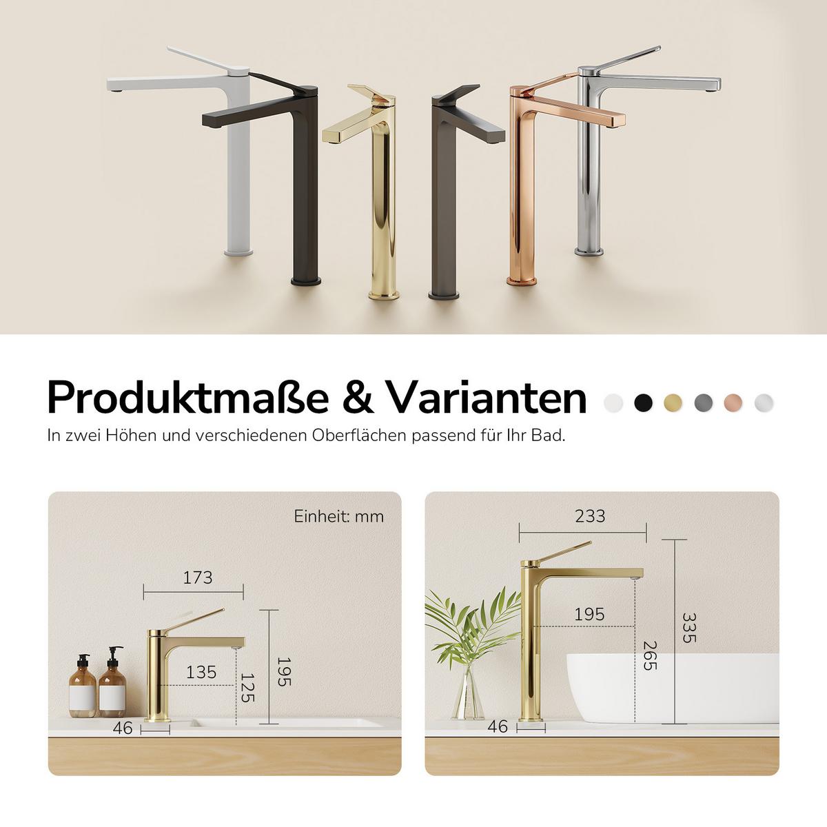 WASCHTISCHARMATUR mit Zertifiziertem Filterelement Champagnergold Hoher Stil - Goldfarben, Metall (23.3/4.6/33.5cm) - EMKE