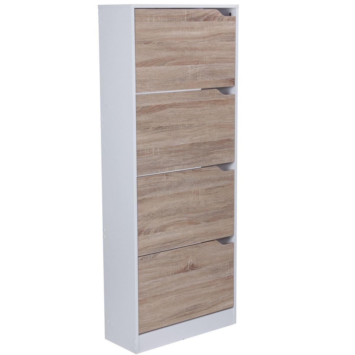 SCHUHKIPPER – Weiß, 150 cm breit, 4 Klappfächer, für ca. 24 Paar Schuhe - Weiß, Holzwerkstoff (60/150/24cm) - KADIMA DESIGN