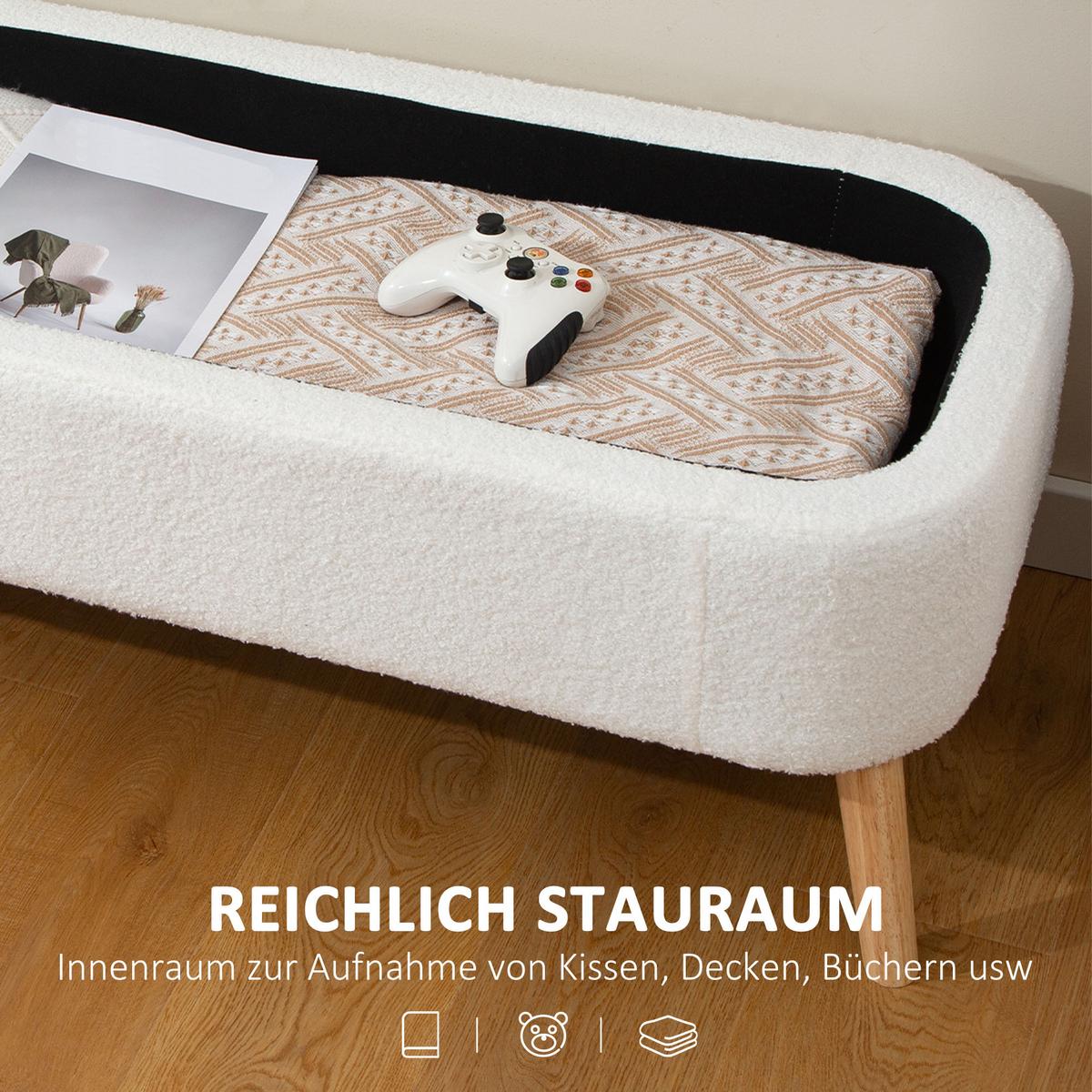 TRUHENBANK mit Fleece-Optik, Holzbeine für Wohnzimmer - Creme, Textil (42/45/120cm) - HOMCOM