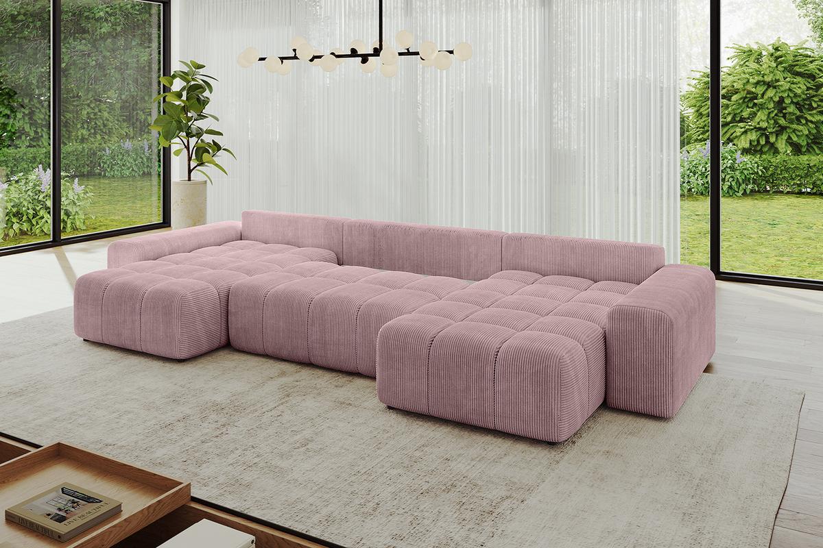 WOHNLANDSCHAFT ENIL-U 401x189x68 Rosa Cord - Rosa, Holzwerkstoff/Kunststoff (401/68/189cm) - ALTDECOR