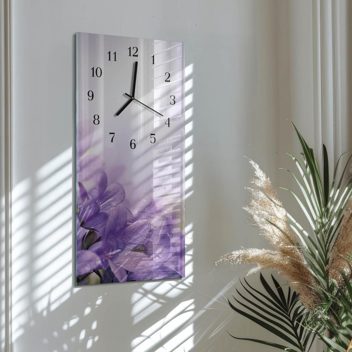 WANDUHR aus Glas 30x60 cm - Blume - Lila, Glas (30/60/0.4cm) - TULUP