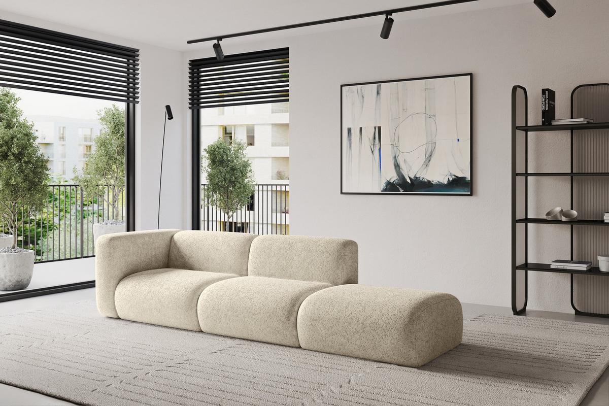 SOFA Ottomane Links MIRA-S3 296x89x70 Creme Velours - Creme/Schwarz, Holzwerkstoff/Kunststoff (296/70/89cm) - ALTDECOR