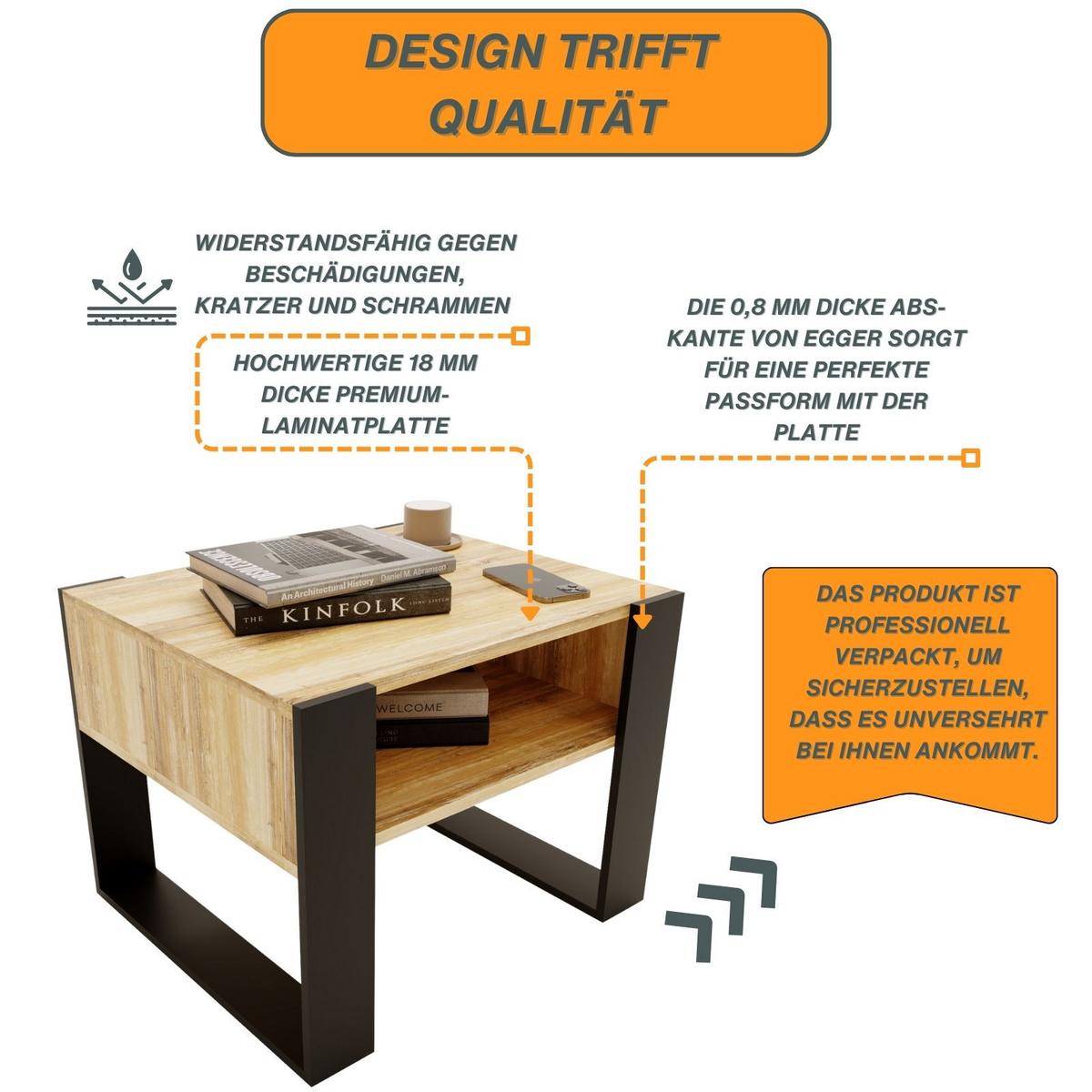 COUCHTISCH Karo65 65/45/53,6 - Alteiche/Schwarz, Holzwerkstoff (53.6/65/45cm) - RAUMHIRSCH FURNITURE