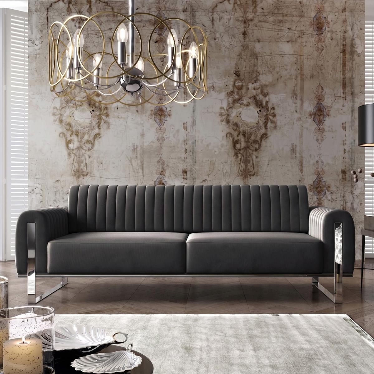 SOFA Parissa 228 cm - Dunkelgrau/Silberfarben, Textil/Metall (228/79/92cm) - Selsey