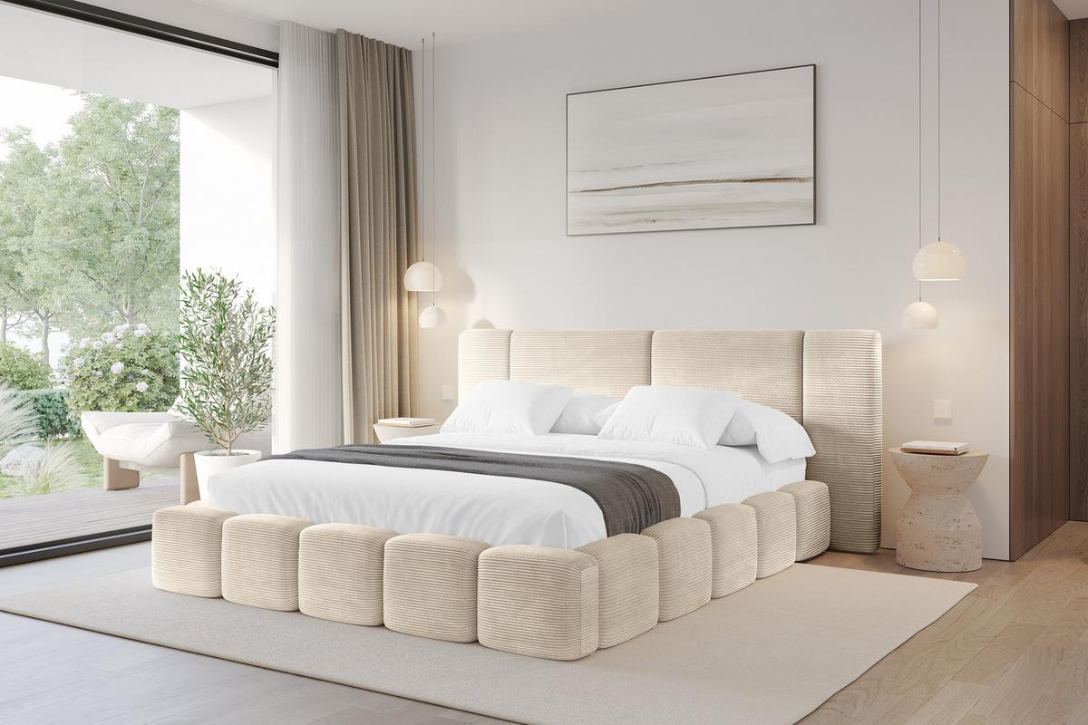 POLSTERBETT mit Bettkasten und Lattenrost, Bett mit Matratze H3/H4 - NILO 120x200 Beige - Creme, Holzwerkstoff/Textil (120/200cm) - ALTDECOR