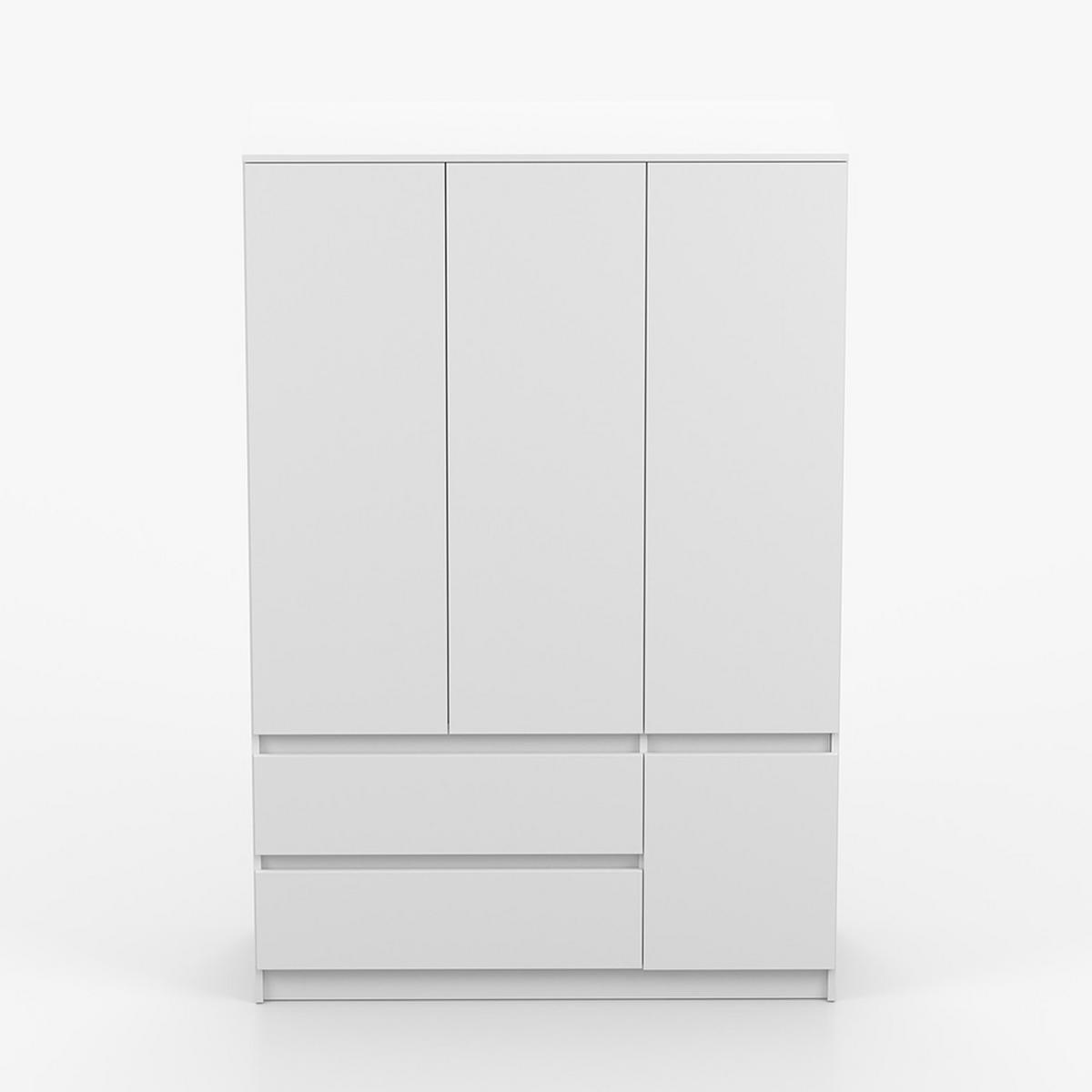 DREHTÜRENSCHRANK SOLO 4D2S, Schlafzimmer, Kleiderschrank Schrank 120 cm Weiß/Weiß, 4-türig, zwei Schubladen, grifflos - Weiß, Holzwerkstoff (120/180/50cm) - imoebel24