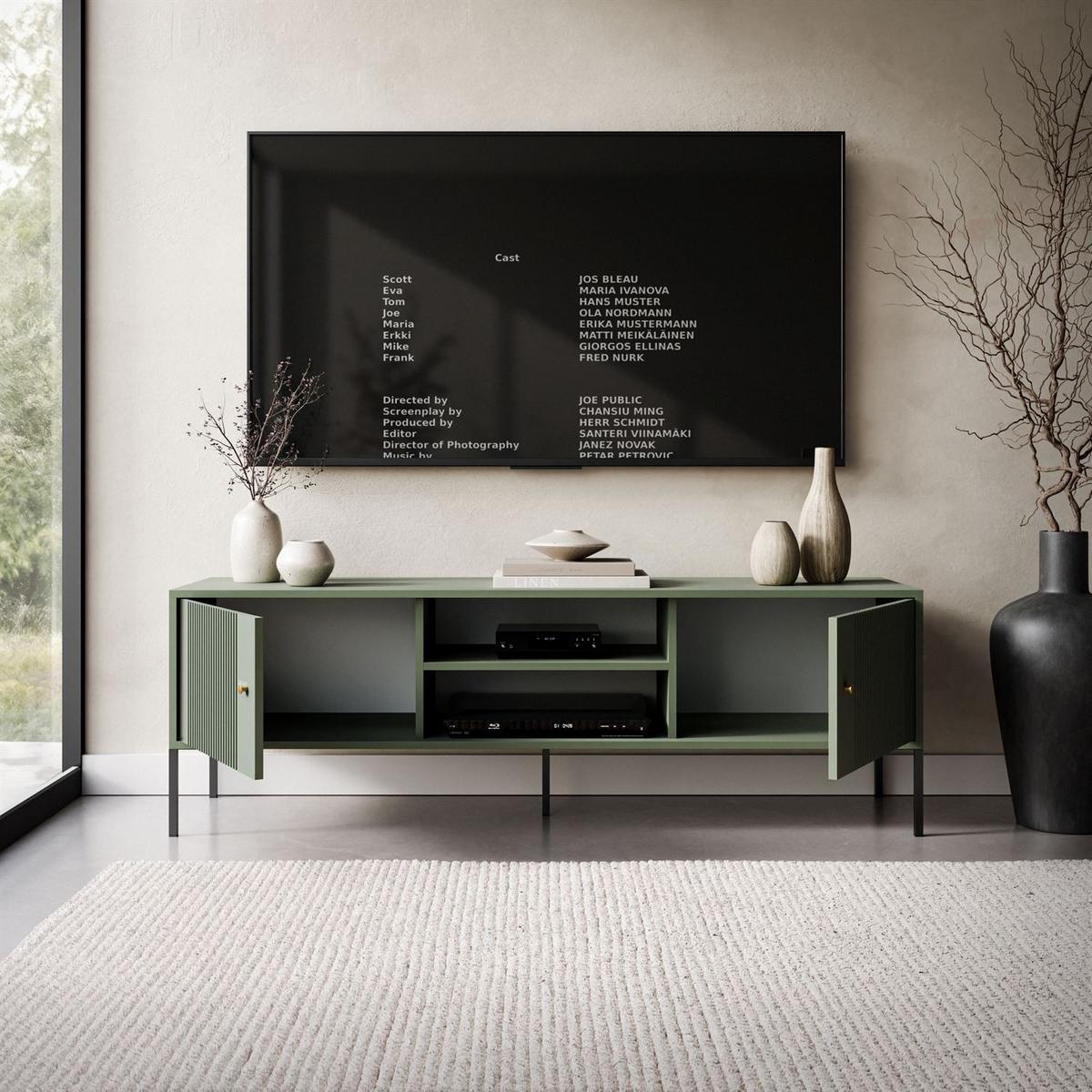 TV-UNIT VIVALDI mit geriffelten Fronten - Grün, Holzwerkstoff (155/51/39cm) - Lookway