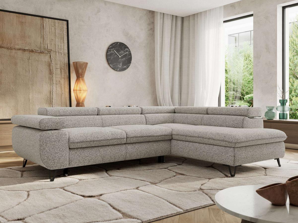 ECKSOFA PABLO L Hellgrau Struktur - Rechts Seite - Hellgrau/Schwarz, Textil/Metall (273/208cm) - MKS