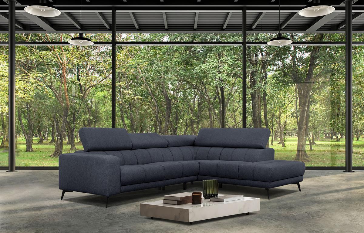 ECKSOFA MORELLO 5-Sitzer, dunkelblau - Schwarz/Dunkelblau, Holzwerkstoff/Textil (287/228cm) - Wozimo