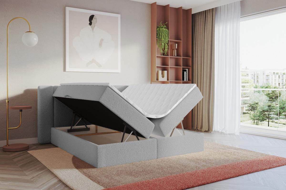 BOXBETT mit Matratze H4 - EVON - 180x200 cm Hellgrau - Hellgrau, Holzwerkstoff (180/200cm) - ALTDECOR