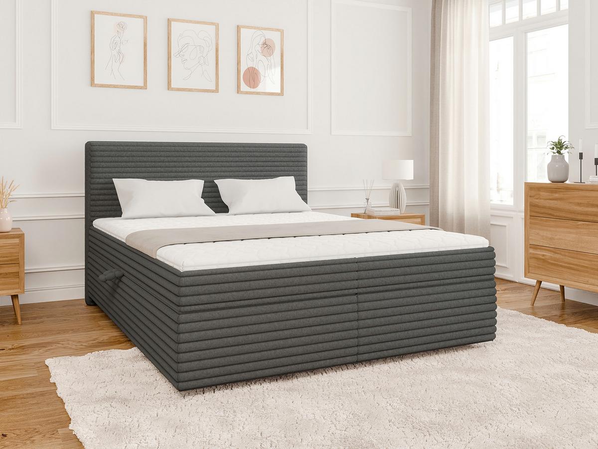 BOXBETT Roma 160/200 cm Dunkelgrau Plüschcord - Dunkelgrau/Schwarz, Holz/Kunststoff (160/200cm) - S-Style