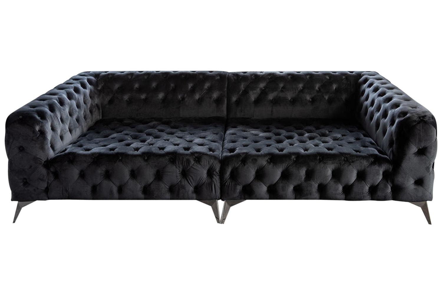 BIG SOFA NARLA Schwarz Velvet - Silberfarben/Schwarz, Textil (280/70/140cm) - KAWOLA